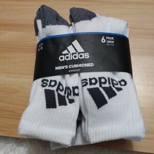 Adidas Men's Cushioned Crew Socks - White and Gray 6 Pairs 🆕